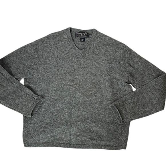 Vintage 90s Abercrombie & Fitch Lambswool Gray V Neck Sweater - Picture 1 of 5